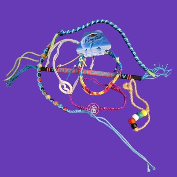 Seven Assorted Hippy Chakra Macrame Cord Bracelets - Picture 1 of 8